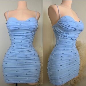 VANILLA BELLA Sky Blue Pearl Mini Dress